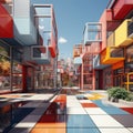 Unreal Bauhaus architecture, bright colors. Square illustration. AI generative