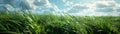 Unreal Engine 3D grass, low angle, wide lens, Octane rendering, clean look, Behance flair, copy area