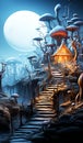 Unreal fantastic fantasy landscape. AI generator