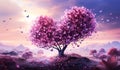 Unreal landscape with tree formed by butterflies. Enchanted forest concept. AI generated