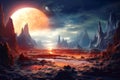 Unreal landscape of unknown alien planet Royalty Free Stock Photo