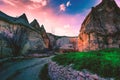 Unreal world of Cappadocia, Fairy Chimneys in Red Love Valley, Thousand of cave dwellings were carved out of the soft volcanic