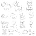 An unrealistic animal outline icons in set collection for design. Toy animals vector symbol stock web illustration.