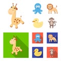 An unrealistic cartoon,flat animal icons in set collection for design. Toy animals vector symbol stock web illustration. Royalty Free Stock Photo
