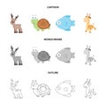 An unrealistic cartoon,outline,monochrome animal icons in set collection for design. Toy animals vector symbol stock web Royalty Free Stock Photo