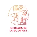 Unrealistic expectations red gradient concept icon