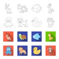 An unrealistic outline,flet animal icons in set collection for design. Toy animals vector symbol stock web illustration.