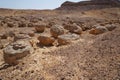 Unreally spherical rocks concretions in Nahal Keidar reserve, South Israel Royalty Free Stock Photo