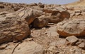 Unreally spherical rocks in Nahal Keidar reserve, South Israel, sunset time