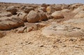 Unreally spherical rocks in Nahal Keidar reserve, South Israel, sunset time