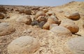 Unreally spherical rocks in Nahal Keidar reserve, South Israel, sunset time