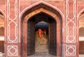 Unrecognised people walking to the entrance of Humayun`s Tomb in New Delhi, India