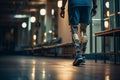 Unrecognizable Amputee Sportsman Walking with Bionic Prosthetic Legs