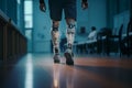 Unrecognizable Amputee Sportsman Walking with Bionic Prosthetic Legs