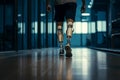 Unrecognizable Amputee Sportsman Walking with Bionic Prosthetic Legs