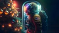 unrecognizable astronaut near decorated christmas tree, neural network generated art