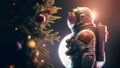 unrecognizable astronaut stands next to decorated christmas tree, neural network generated art