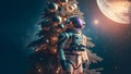 unrecognizable astronaut stands next to decorated christmas tree, neural network generated art