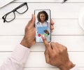 Unrecognizable Black Man Making Video Call To His Female Doctor In Office Royalty Free Stock Photo