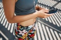 Unrecognizable close up portrait of young fitness blondy woman Royalty Free Stock Photo