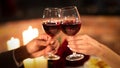 Unrecognizable Couple Clinking Glasses Having Date In Restaurant, Cropped, Panorama