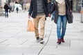 Unrecognizable couple shopping in centre of the city. Winter