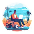 Unrecognizable digital nomad man traveling the world working, illustration for logo. Royalty Free Stock Photo