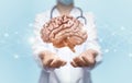 Unrecognizable female doctor holding brain with both hands