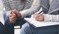 Unrecognizable Female Psychologist Comforting Depressed Woman Patient, Holding Her Hand Royalty Free Stock Photo