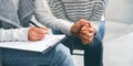 Unrecognizable Female Psychologist Comforting Depressed Woman Patient, Holding Her Hand Royalty Free Stock Photo