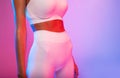 Unrecognizable Fitness Lady In White Fitwear Standing In Studio Royalty Free Stock Photo