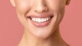 Unrecognizable Girl Smiling Showing Perfect White Teeth Over Pink Background Royalty Free Stock Photo