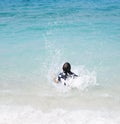 Unrecognizable girl splashing in crystal clear blue sea water. Royalty Free Stock Photo