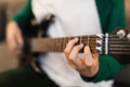 Unrecognizable Guy Playing Electric Guitar Indoors, Closeup Of Hands Royalty Free Stock Photo