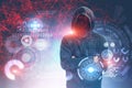 Unrecognizable hacker, security, HUD, network