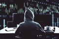Unrecognizable hacker using computer Royalty Free Stock Photo