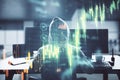 Unrecognizable hacker using computer with stock chart Royalty Free Stock Photo