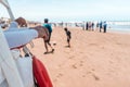 Unrecognizable lifeguards in a booth guarding the beach during the summer holidays in Masachapa