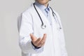 Unrecognizable Male Doctor Holding Virtual Object In His Hand, Cropped