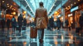 Unrecognizable Man With Bag And Suitcase Walking In Airport Terminal, Royalty Free Stock Photo