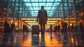 Unrecognizable Man With Bag And Suitcase Walking In Airport Terminal, Royalty Free Stock Photo