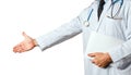 Unrecognizable Man Doctor With Medical Card Holds Out His Hand To Say Hello. Greeting Patient. Healthcare Medicine Concept Royalty Free Stock Photo