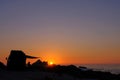 Unrecognizable old german vintage van at the pacific coast at sunset, north of Tocopilla, Atacama Desert, northern Chile Royalty Free Stock Photo