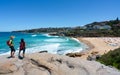 Unrecognizable people enjoying the view of Tamarama beach during coastal walk from Tamarama point in Sydney Australia Royalty Free Stock Photo