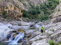 Unrecognizable People walking to go canyoning in Chassezac gorges