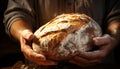 Unrecognizable person kneading dough, baking homemade bread generated by AI