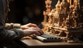 Unrecognizable person typing on computer keyboard, working late at night generated by AI