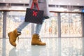 Senior woman with bags doing Christmas shopping. Royalty Free Stock Photo