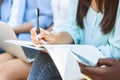 Unrecognizable Student Girl Preparring For Classes, Writing In Workbook, Taking Notes Royalty Free Stock Photo