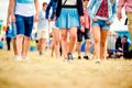 Unrecognizable teenagers, tent music festival, sunny summer, leg Royalty Free Stock Photo